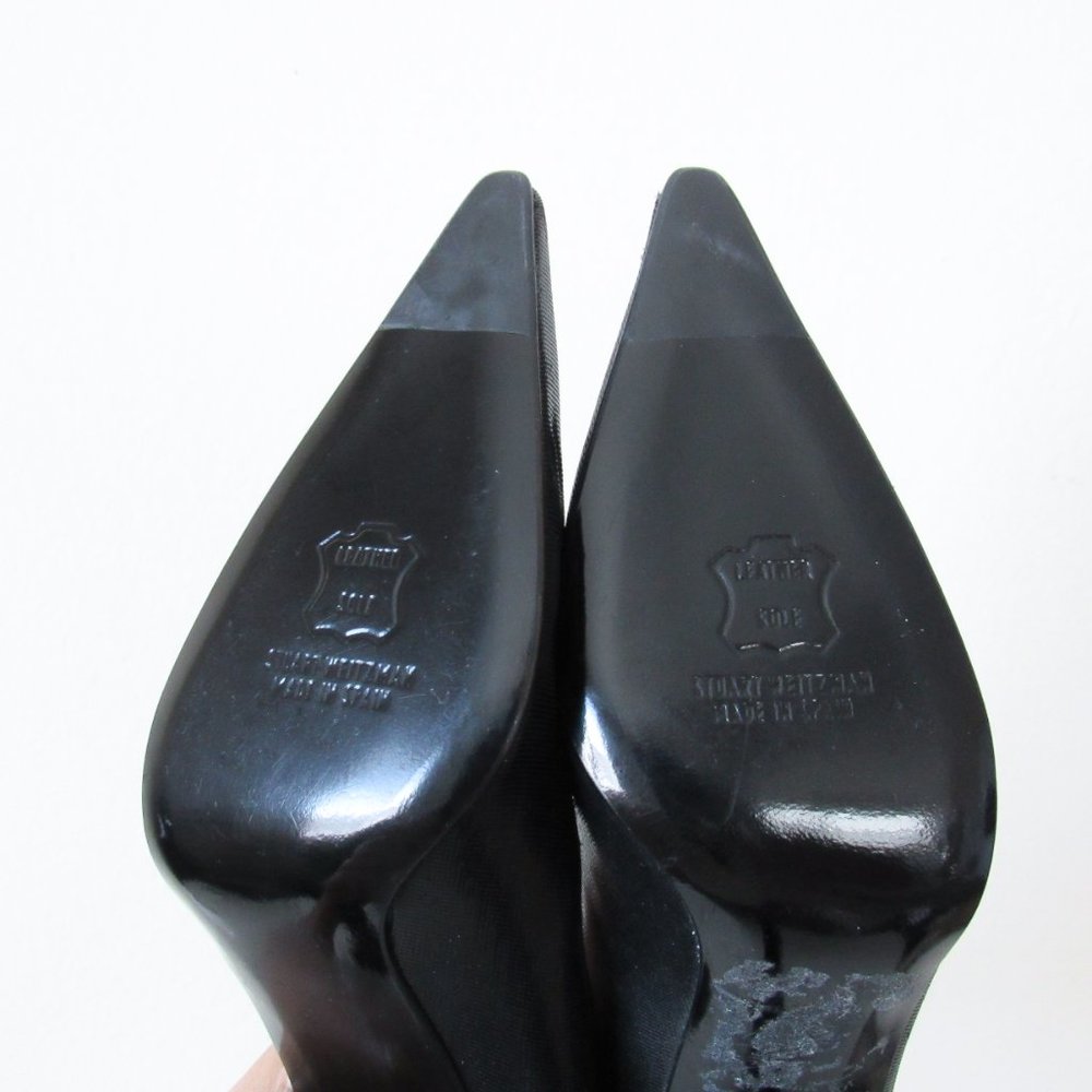STUART WEITZMEN Classic Black Pointed Toe Pumps Crystal Charm Fringe Heels - Picture 10 of 15